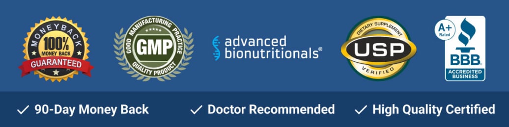 Advanced Muscle Plus certifications — Made in USA, GMP Certified, Non-GMO, All Natural