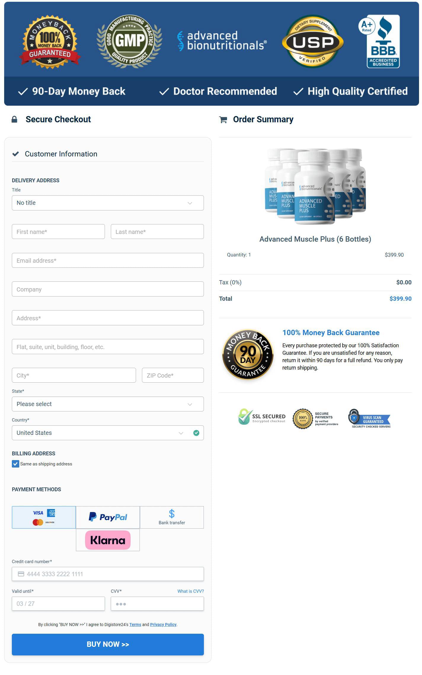 Advanced Muscle Plus Secure Order Page